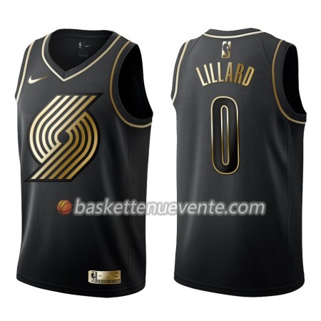 Maillot Basket Portland Trail Blazers Damian Lillard 0 Nike Noir Gold Edition Swingman - Homme
